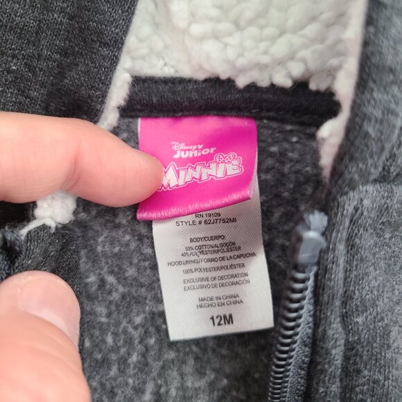 Disney Junior Minnie Mouse baby girl grey zippered down sweater size 12 M - Picture 7 of 8